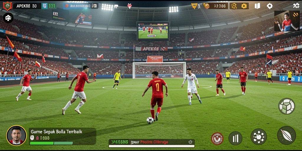 Screenshot APEK88 menunjukkan aksi seru di lapangan sepak bola.