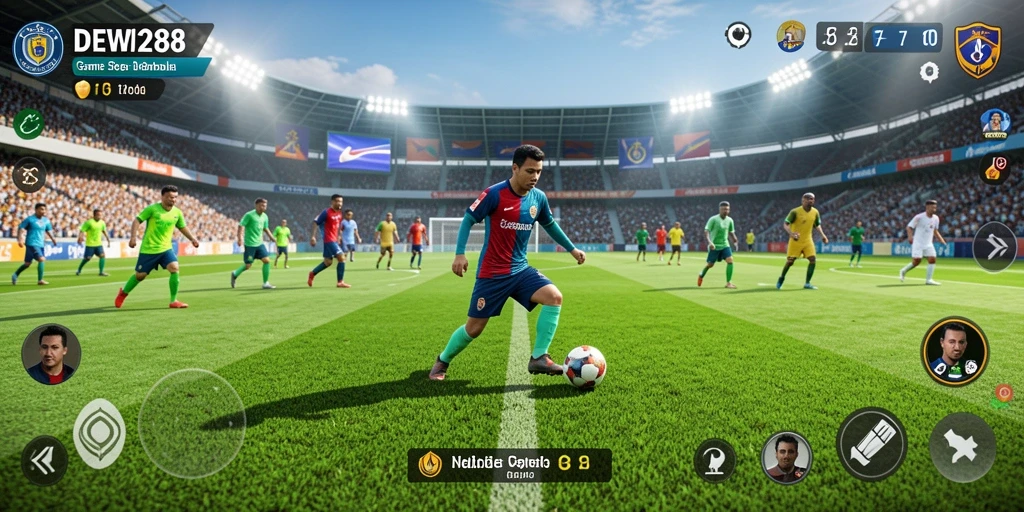 Tampilan gameplay seru DEWI288 di lapangan sepak bola.