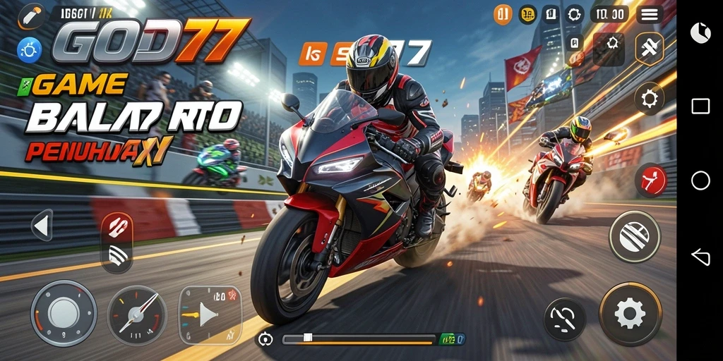 Screenshot utama GOD77 menampilkan aksi seru balap motor di lintasan menantang.