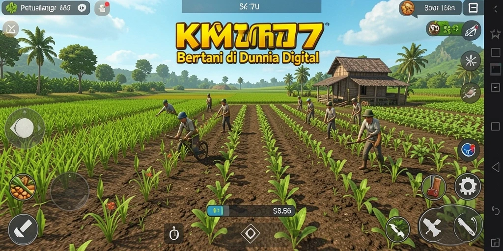 Tampilan gameplay KM777 yang menggambarkan aktivitas bertani seru.